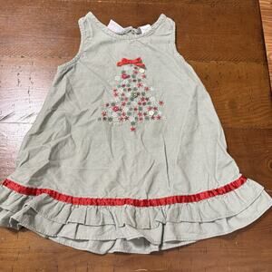 Vtg BT Kids Infants Girls 24M Jumper Dress Corduroy Christmas Holiday Sage Green